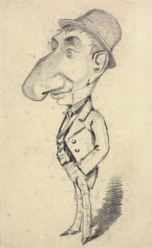 Claude Monet (b. 14 November 1840 in Paris as Oscar-Claude Monet, d. 5 December 1926) important French painter, Impressionist style. Here is his work, Caricature of a Man with a Large Nose (1855), Caricature of a Man with a Large Nose (1855), Caricature of a Man with a Large Head in a Suit and Hat