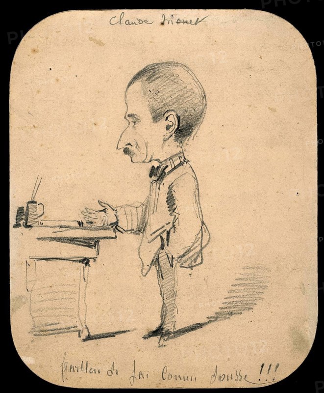 Claude Monet (b. 14 November 1840 in Paris as Oscar-Claude Monet, d. 5 December 1926) important French painter, Impressionist style. Here his work, Caricature of a Man Standing by Desk (1855), Caricature of a Man Standing by a Desk (1855), Caricature of a Man Standing by a Desk in a Humorous Style