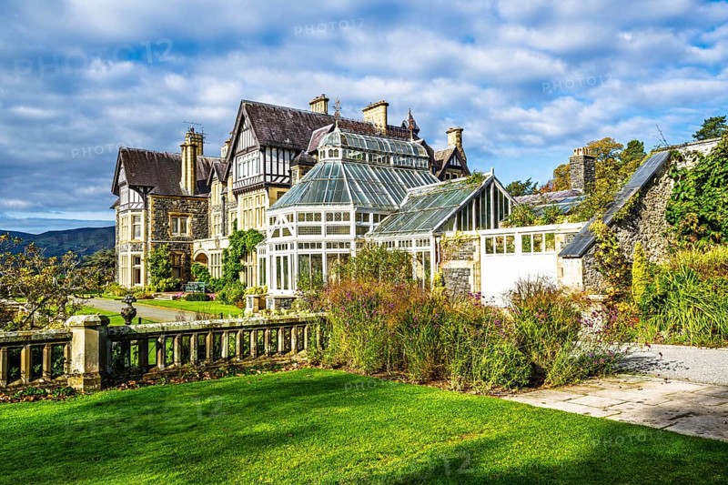 Autumn Colours over Bodnant House and Garden, Conwy River, Colwyn Bay, Conwy, Wales, UK