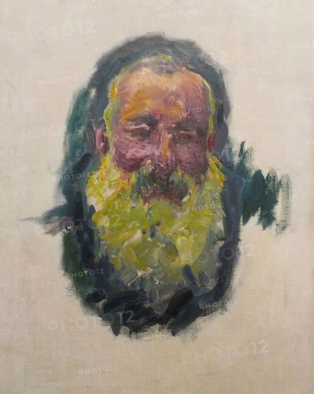 Claude Monet (b. 14 November 1840 in Paris as Oscar-Claude Monet, d. 5 December 1926) important French painter, Impressionist style. Here is his work, self-portrait, Unfinished Impressionist portrait of a man with a beard, vivid colours, focused on the face