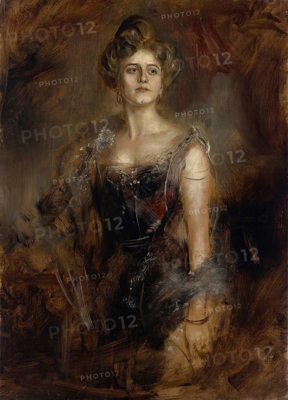 Painting, Reproduction of the painting, Work of art, Historical, Franz Seraph Lenbach, since 1882 Knight of Lenbach (born 13 December 1836 in Schrobenhausen, died 6 May 1904 in Munich), German painter, Munich painter prince, here his work:, Hubertine Henriette Startz (Around 1901), An elegant woman in refined clothes with a strong expression