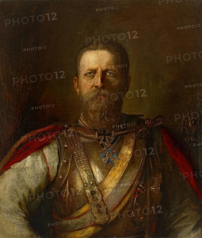 Painting, Reproduction of the painting, Work of art, Historical, Franz Seraph Lenbach, since 1882 Knight of Lenbach (born 13 December 1836 in Schrobenhausen, died 6 May 1904 in Munich), German painter, Munich painter prince, here his work:, Crown Prince Frederick William, later Frederick III, German Emperor and King of Prussia, Friedrich III, with full name Friedrich Wilhelm Nikolaus Karl von Preußen (born 18. October 1831 in the New Palace in Potsdam, died there on 15 June 1888), from the House of Hohenzollern, was King of Prussia and thus German Emperor for 99 days in the year of his death, the Year of the Three Emperors, after 28 years as Crown Prince, portrait of a man in armour with a serious expression and dark tones