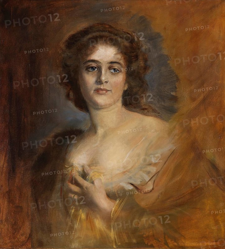 Painting, Reproduction of the painting, Work of art, Historical, Franz Seraph Lenbach, since 1882 Ritter von Lenbach (born 13 December 1836 in Schrobenhausen, died 6 May 1904 in Munich), German painter, Munich painter prince, here his work:, Lolita Gräfin von Zeppelin (1900), Portrait of a woman in brown tones with subtle light setting