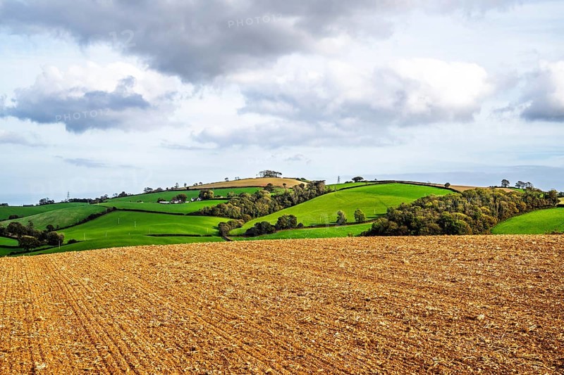 Colours of Devon Farms and Fields over Paignton and Berry Pomeroy, Totnes, England, United Kingdom