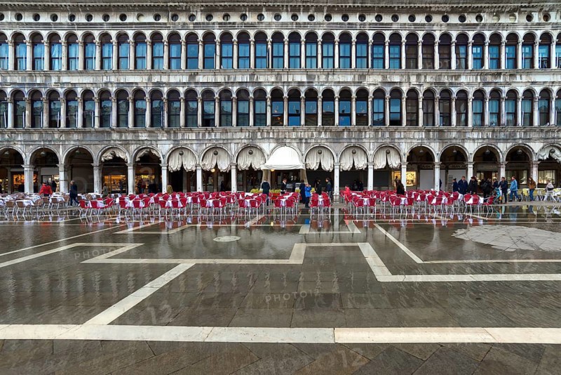 Empty St. Mark's Square when it rains, Venice, Veneto, Italy