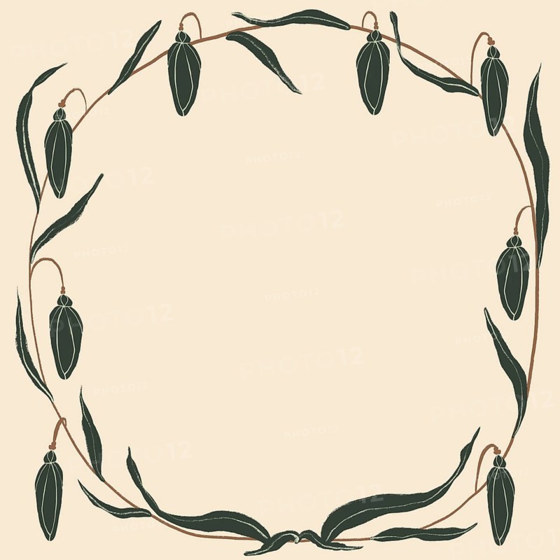 An artistic illustration featuring an elegant frame composed of delicate, dark green floral elements on a light beige background, ideal for sophisticated graphic uses