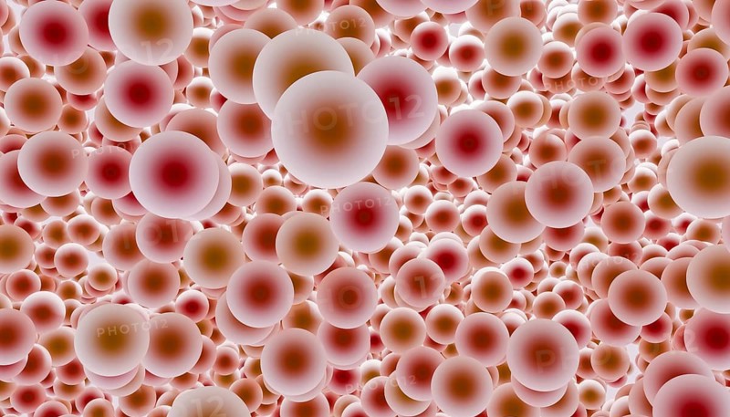 An intriguing 3D digital artwork featuring a dense array of layered balls in varying sizes and gradient shades of red and beige