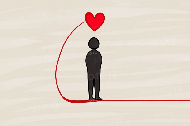 A minimalistic health illustration featuring a black silhouette figure connected to a red heart by a line, symbolizing the connection between body and heart health