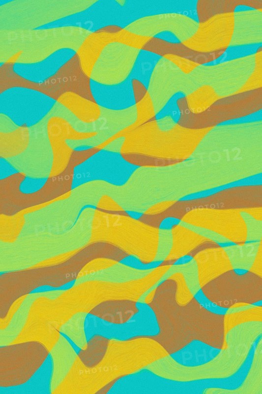 This abstract illustration features a dynamic blend of colorful, wavy shapes in teal, yellow, and green hues, creating a fluid and vibrant background