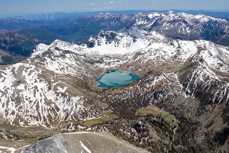 Lac d'Allos, Alps, Alpes-de-Haute-Provence, Alpes Maritimes, Alpi Marittime, Barcelonnette, mountain lake, France, mountain lake, glacial lake, aerial view, snow, lake, maritime Alps, southern Europe, southern France
