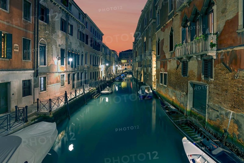 Nighttime atmosphere on the canal in the Dorsoduro district, Venice, Veneto, Italy