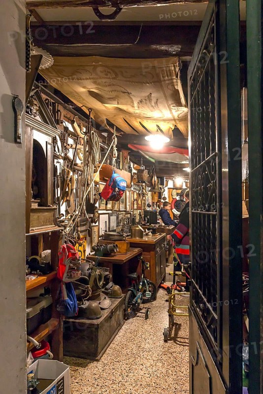 View of an antique shop in the evening, Venice, Veneto, Italy