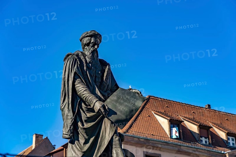 Gutenberg statue on Place Gutenberg, Strasbourg, Alsace, France