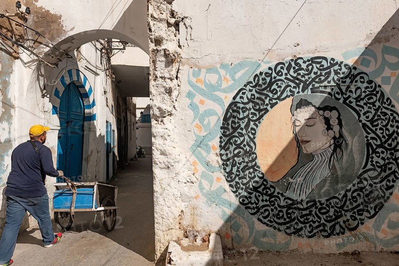 Tunis, Tunisia 4th May, 2024 Decorative street art in the narrow streets of Tunis Medina, a UNESCO designated quarter of Tunis, capital of Tunisia, North Africa