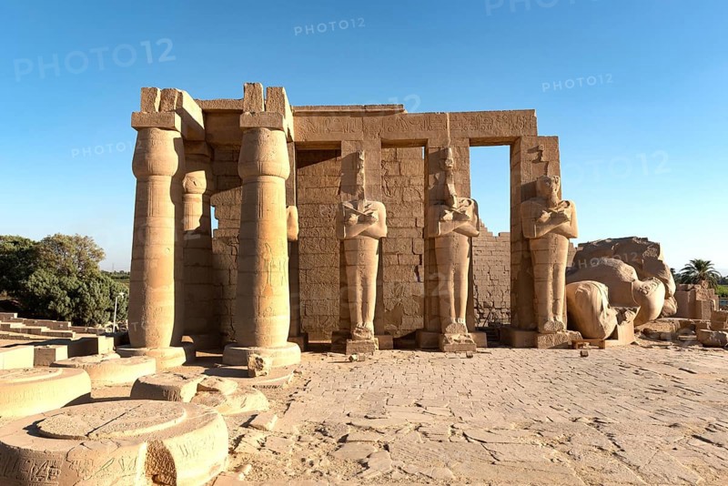 The Ramesseum, memorial temple or mortuary temple of Egyptian Pharaoh Ramesses II, part of the Theban Necropolis on the West Bank of the Nile, Luxor, Upper Egypt