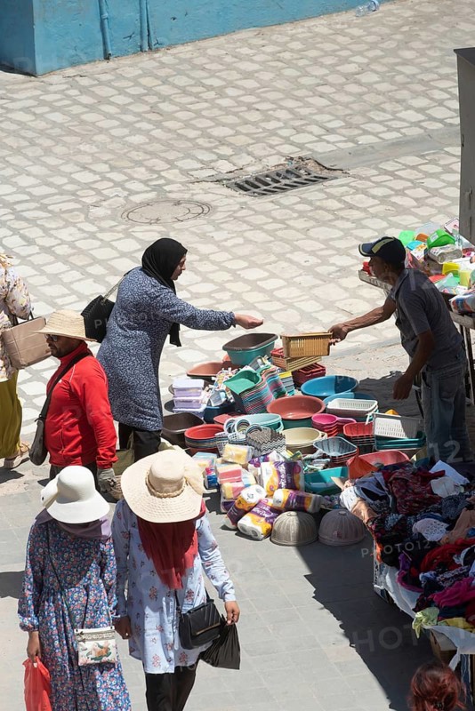 Tunisian women shopping in the market of Sfax Medina, Tunisia, North Africa