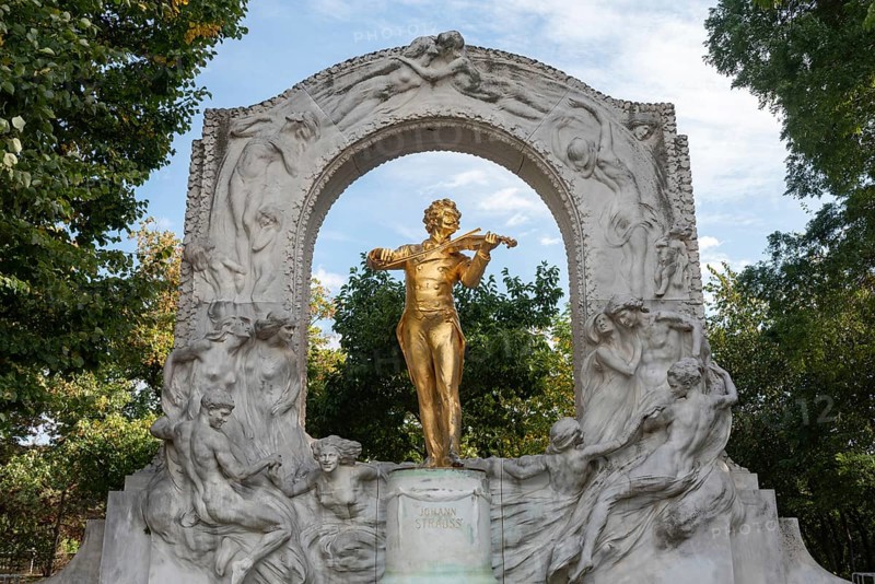 Vienna, Austria. October 5th 2023 The golden statue of Johann Strauss Jr in the Stadtpark, part of a montage of Viennese landmarks setting the scene for the movie The Third Man, Vienna, Austria