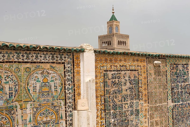 Scenic view of the minaret of Al-Zaytuna Mosque in the Medina, the oldest mosque in the Tunisian capital, Tunis. North Africa