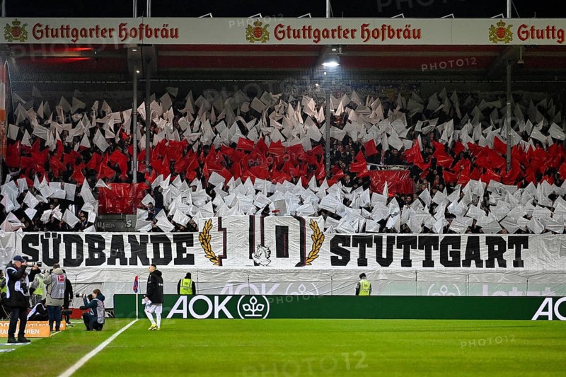 Choreo, choreography, fan action fan block, fans, fan curve, flags, atmosphere, atmospheric VfB Stuttgart 10 years Südbande soccer Bundesliga, Voith-Arena, Heidenheim, Baden-Württemberg, Germany