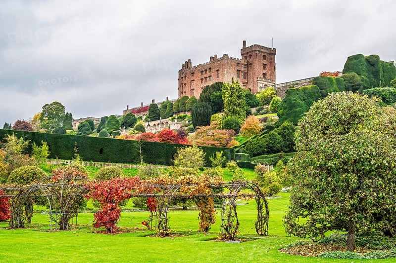 Autumn colors over Powis Castle and Garden, Welshpool, Powys, Wales, UK