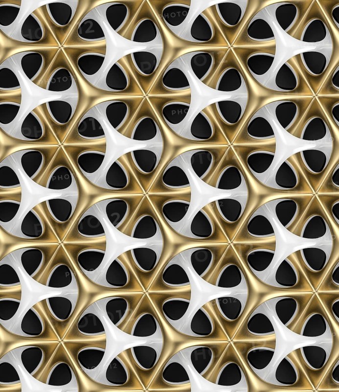 Futuristic grid white and gold metal shapes on white background. High quality seamless realistic texture