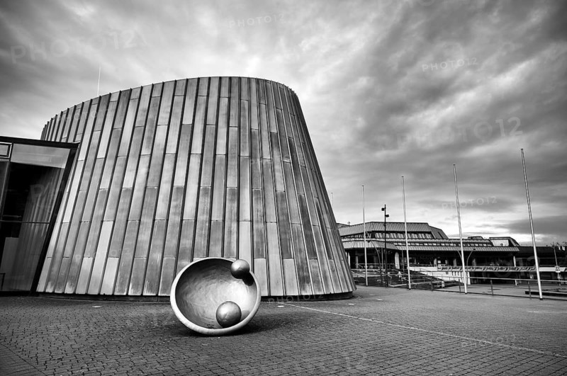 Music School and Schwabendlandhalle, Schwarz-Weiß, Fellbach, Baden-Württemberg, Germany