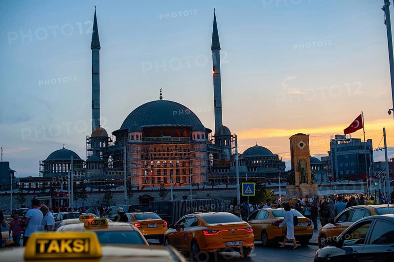 Istanbul, Turkey. June 7th 2019 Controversial new Mosque construction in Taksim Square on the European side of Istanbul