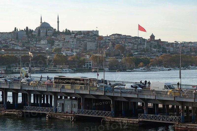 Istanbul, Turkey. November 14th 2023 Heavy traffic crossing a road bridge over the Golden Horn or Halic on the European side of Istanbul, largest city in Turkey