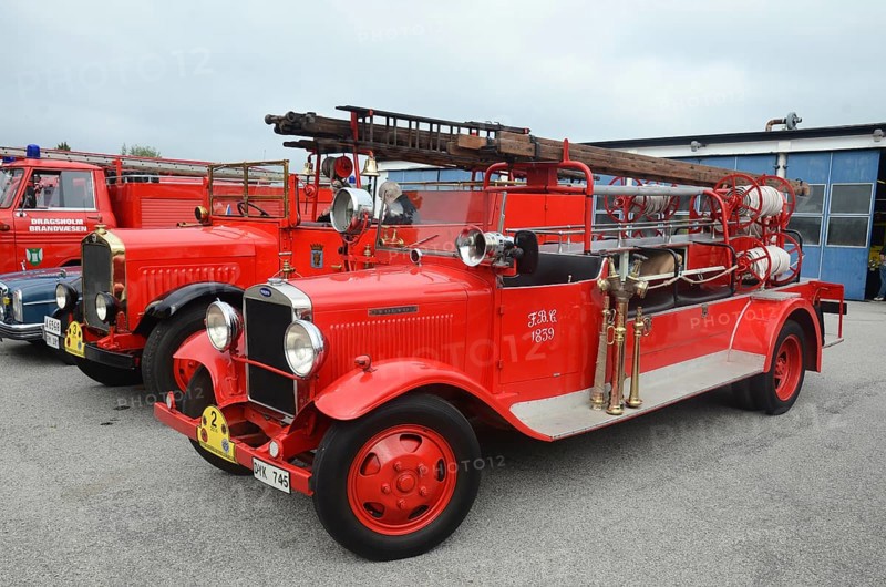 Volvo veteran fire truck built in 1933 at fire truck rally in Ystad, Skåne County, Sweden, Scandinavia