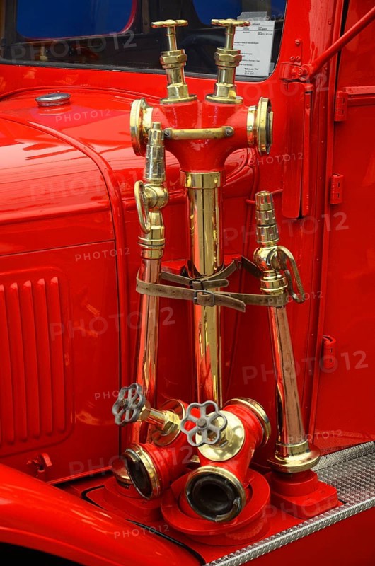 Nozzles on veteran fire truck in Ystad, Skåne County, Sweden, Scandinavia