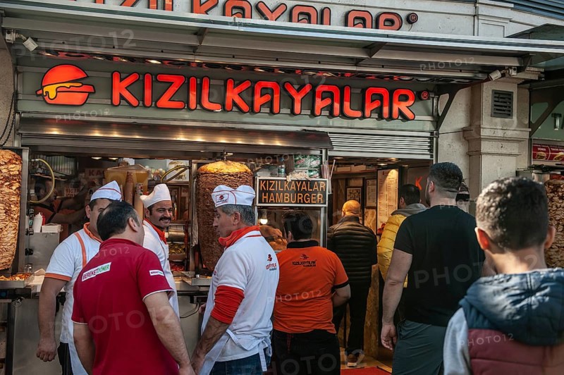 Istanbul, Turkey. November 30th 2019 Famous Turkish Kebab stalls at Taksim square at the beginning of Istiklal street, Istanbul, Turkey