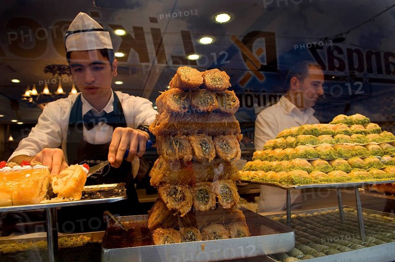 Istanbul, Turkey, February 23rd 2018. Baklava for sale in a Turkish sweetshop along Istiklal Street, Takism, Turkey