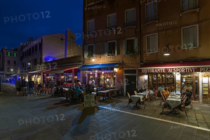 Restaurants and cafés in the evening, Venice, Veneto, Italy