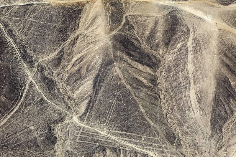 Lines and geometric patterns of the Nazca culture in the desert landscape, The geoglyphs and drawings in the desert near Nasca and Palpa in Peru