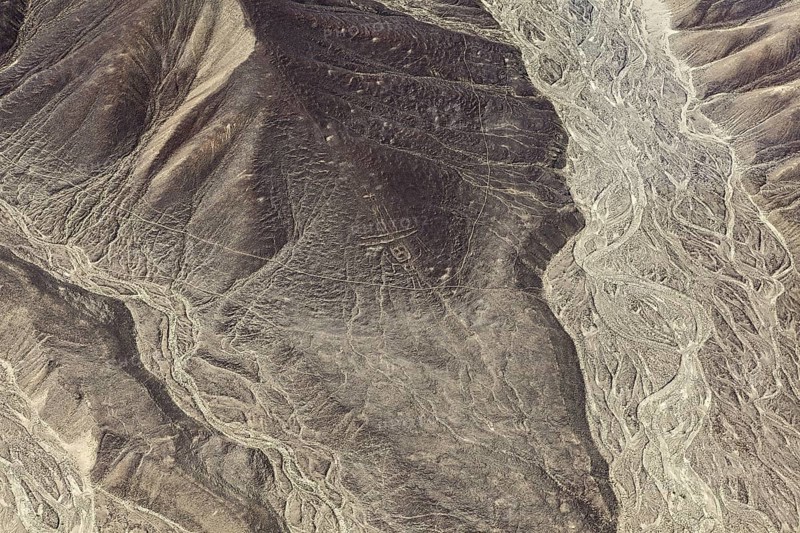 Detailed lines and patterns on a geologically distinctive desert area, the geoglyphs and drawings in the desert near Nasca and Palpa in Peru