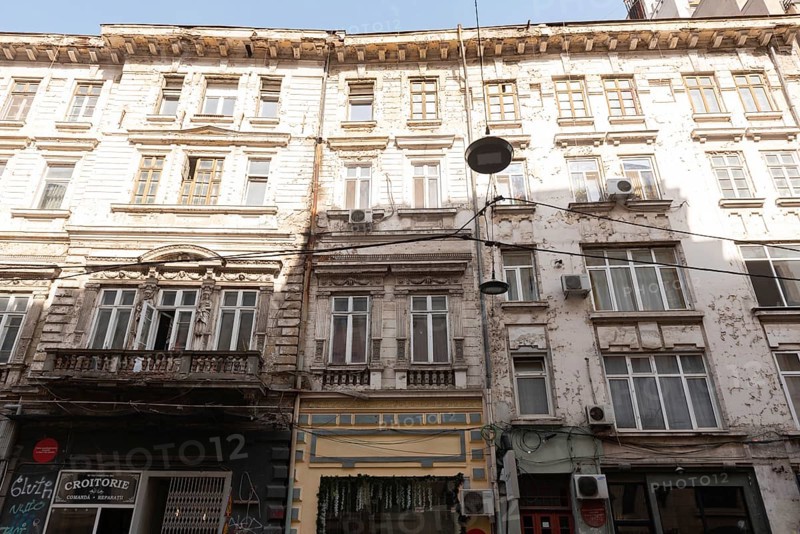 Bucharest, Romania. October 29th 2023. The faded architecture of the historical Old town of Bucharest, Romania