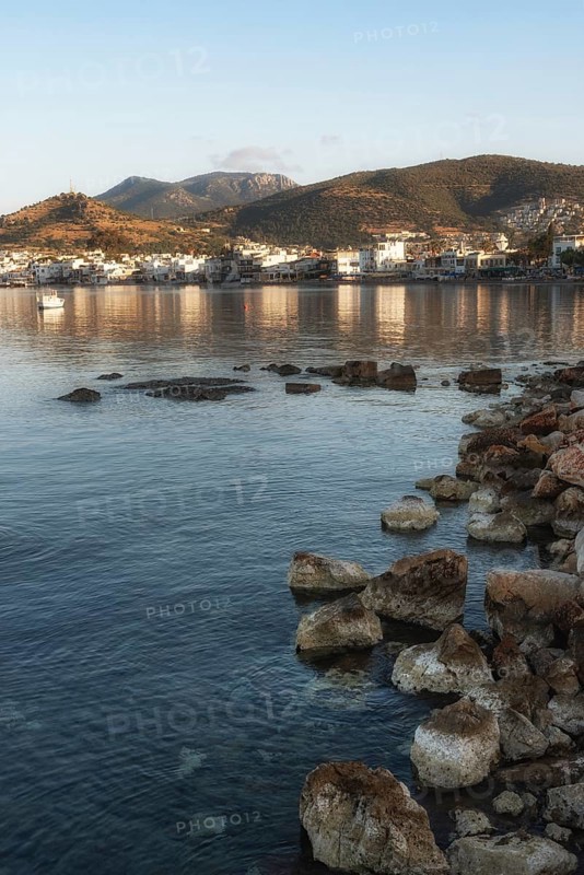 Beautiful Bodrum Peninsular viewed from the Turkish Aegean harbour town on the south west coast of Turkey