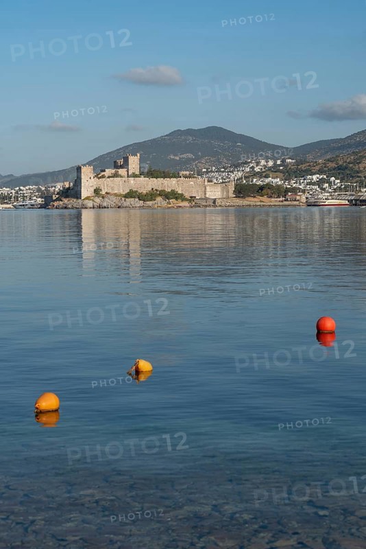 Bodrum, Mugla, Turkey. April 21st 2022 Beautiful scenic view of the Castle in Bodrum Harbour, the Turkish southwest coast of the Aegean Sea, Turkey