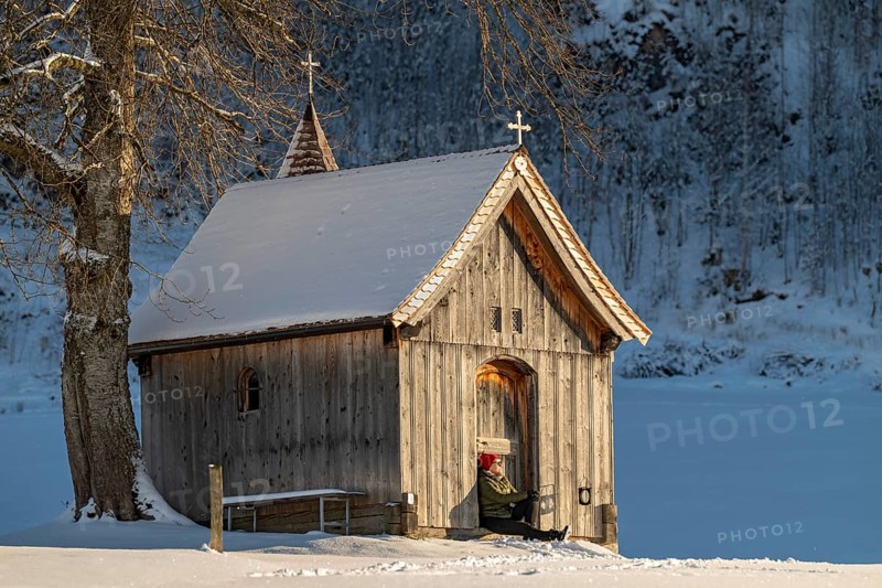 Copper chapel in winter, Hochgallzein, Gallzein, Tyrol, Austria