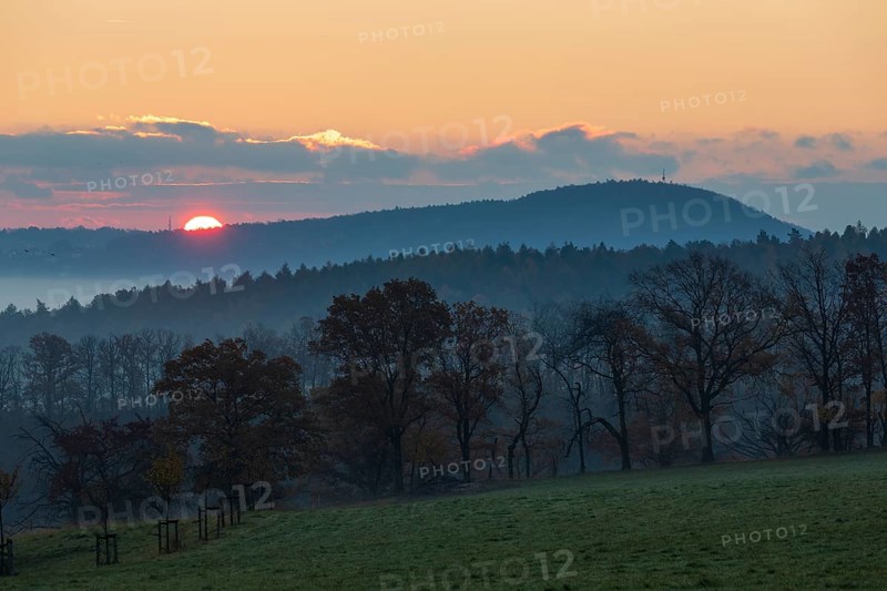 Sunrise with Windberg on an autumn morning, Freital, Saxony, Germany