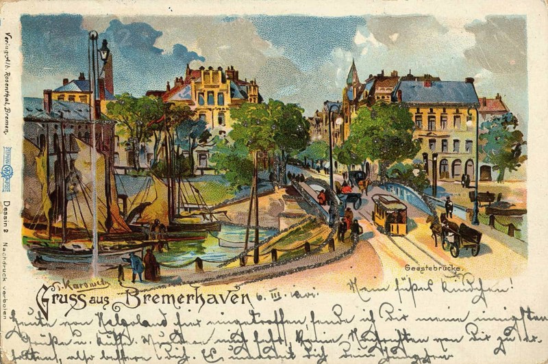 Historical postcard around 1900, Bremerhaven, Germany, reproduction of a postcard, historical