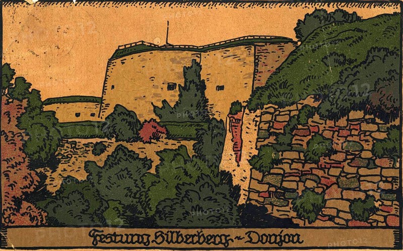 Historical postcard around 1900, Silberberg Fortress, Donjon, today Twierdza Srebrna Gora in Lower Silesia, Poland, reproduction of a postcard, historical