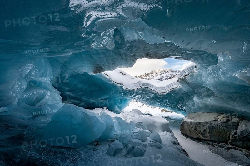 Glacier cave, ice cave, Morteratsch Glacier, Engadin, Graubünden, Switzerland