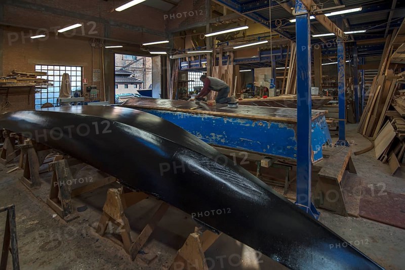 Gondola building in a shipyard, Guidecca, Veneto, Italy