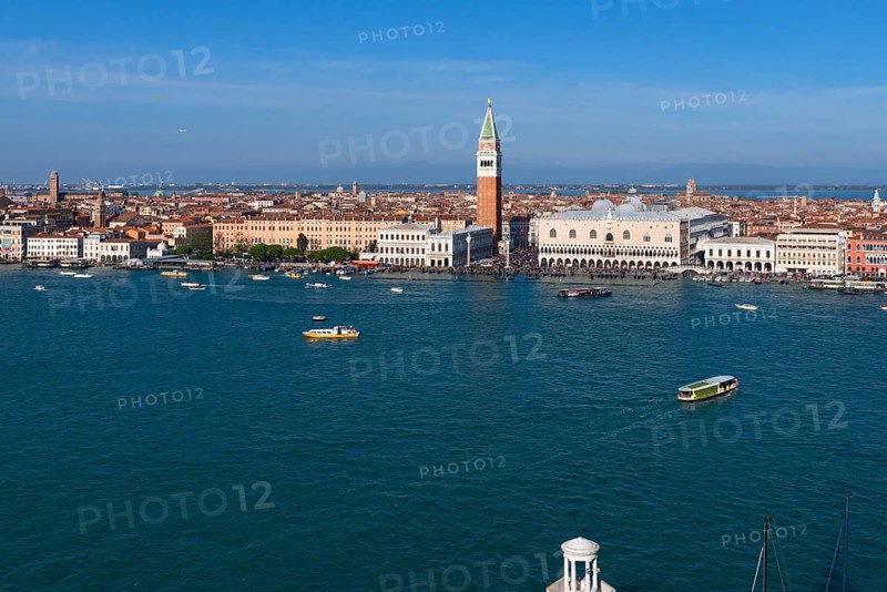 View of San Marco from the tower of the Basilica of San Giorgio Maggiore, Venice, Veneto, Italy