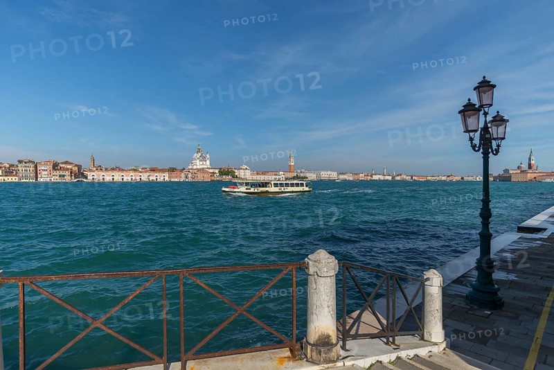 View of Santa Maria della Salute and the Campanile in Venice from Giudecca Island, Venice, Veneto, Italy