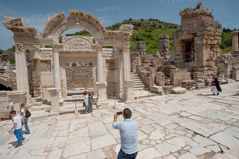 Ephesus, Izmir, Turkey. April 30th 2017 Tourists visiting the ancient ruins of Ephesus in Turkey