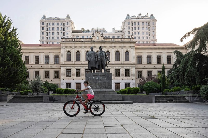 Tbilisi, Georgia. July 29th 2025. The old school building is a classic example of Georgian architecture along Shota Rustavelii Avenue, Tbilisi city center, Georgia