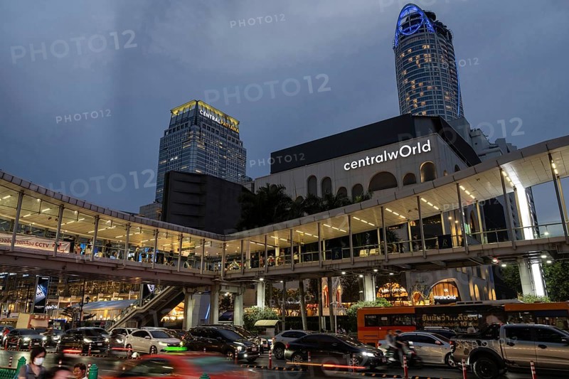 Bangkok, Thailand. March 26th 2025. Busy traffic around the Central World shopping mall in Siam Square, one of Bangkok's popular shopping districts. Thailand