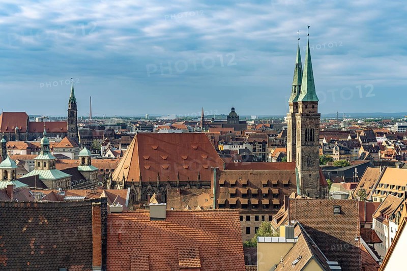 View over the rooftops of the old town and St. Sebaldus Church in Nuremberg, Bavaria, Germany